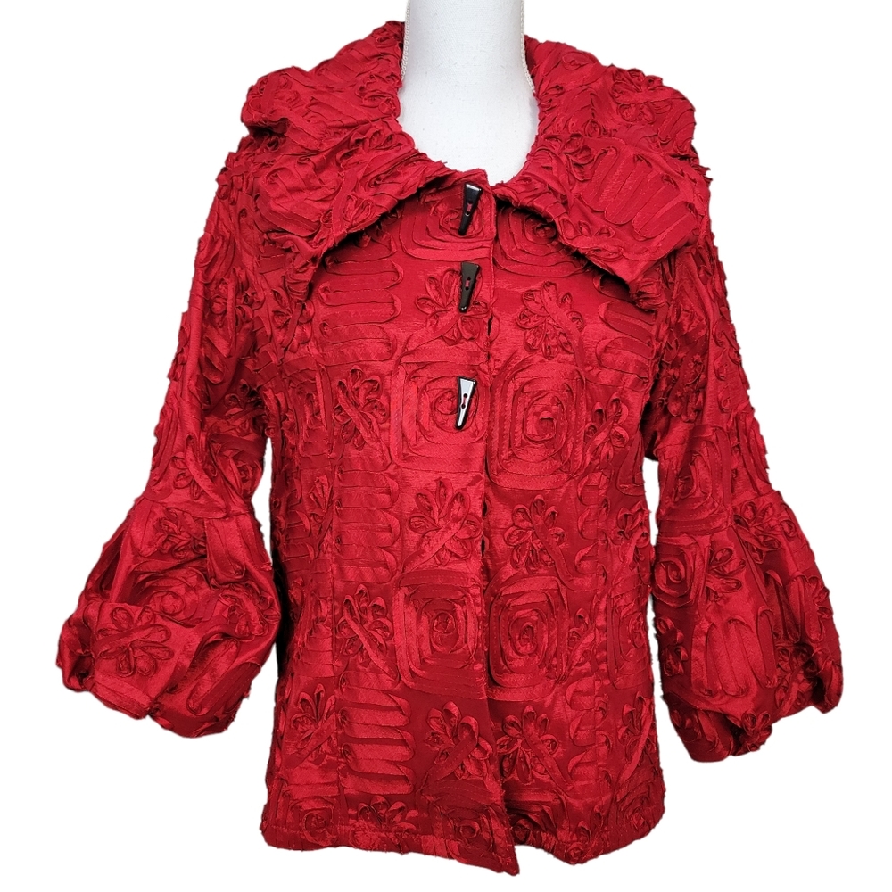 I. C. by Connie K. Vintage Y2K Red Balloon Sleeve Evening Jacket in Large